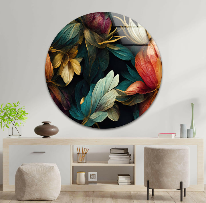 Floral Elements Botanical Glass Wall Art, custom glass photo prints, large glass prints