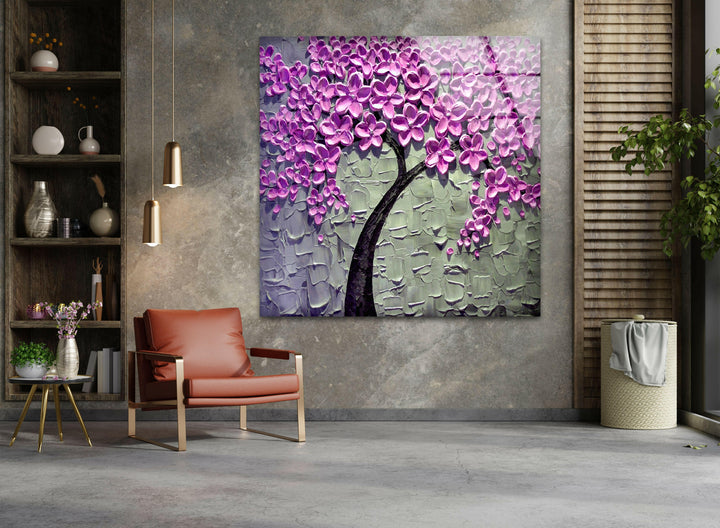 Flower Tree Oil Painting Glass Wall Art, glass photo prints, glass picture prints