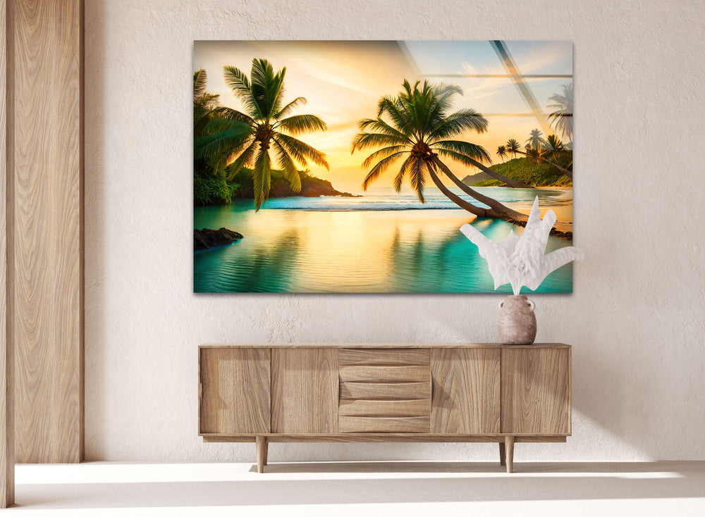 Stunning coastal paradise with golden sunlight and crystal-clear waters.
