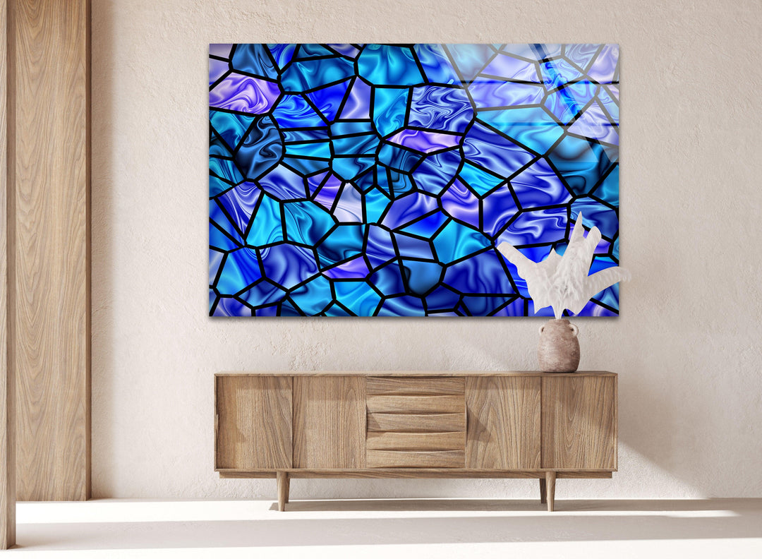 Stained Shiny Blue Glass Wall Art glass pictures for Wall, glass prints wall art