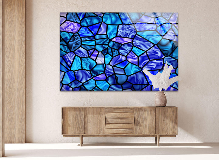 Stained Shiny Blue Glass Wall Art glass pictures for Wall, glass prints wall art