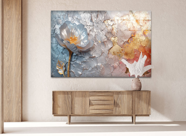 Silver Flower Abstract Glass Wall Art, large glass photo prints, glass wall photos