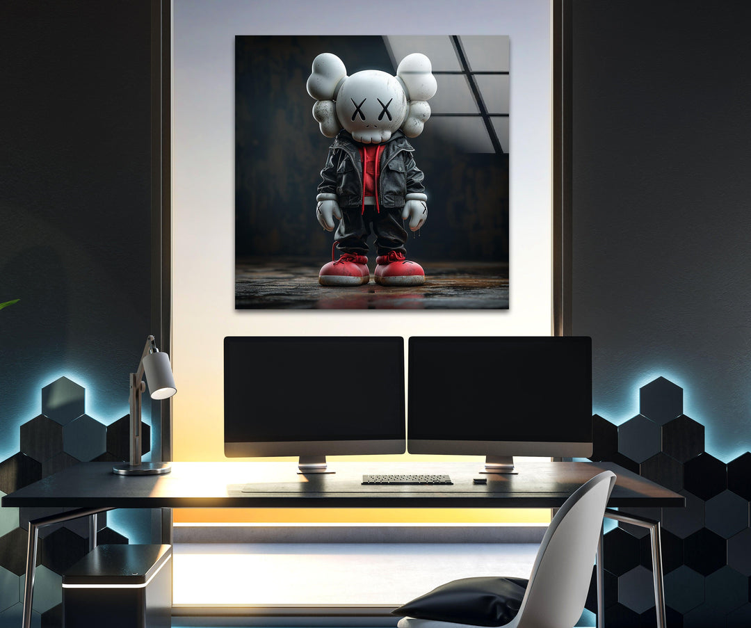 Kaws – Wandkunst aus schwarzem Glas