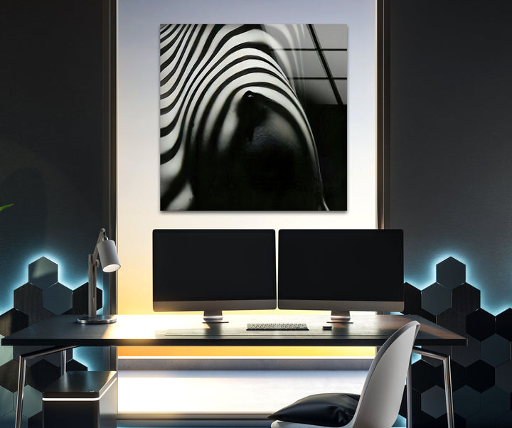 Nackte Frau Zebra gestreift Glas Wandkunst