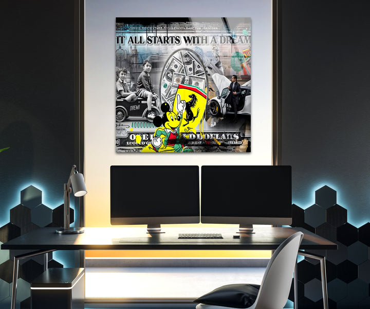 Money & Mickey Mouse Glass Wall Art print on glass, glass printed photos
