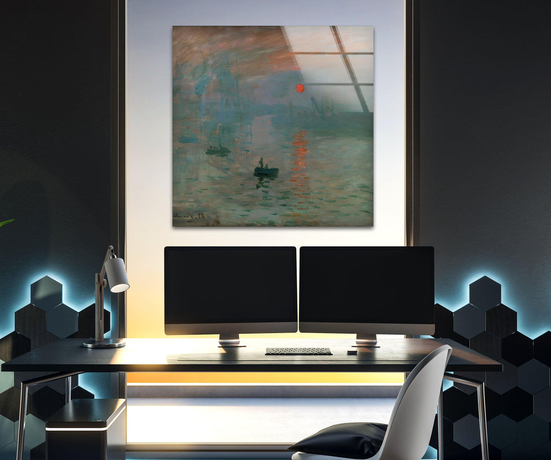 Impression Sunrise Claude Monet Glass Wall Art print picture on glass, Tempered Glass Wall Art
