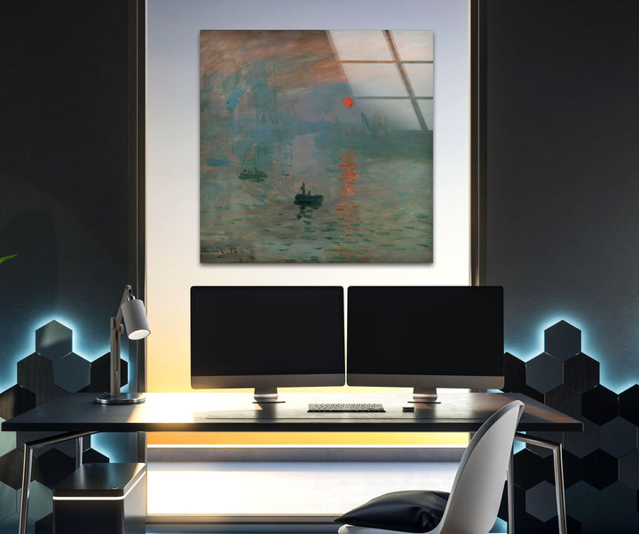 Impression Sunrise Claude Monet Glass Wall Art print picture on glass, Tempered Glass Wall Art
