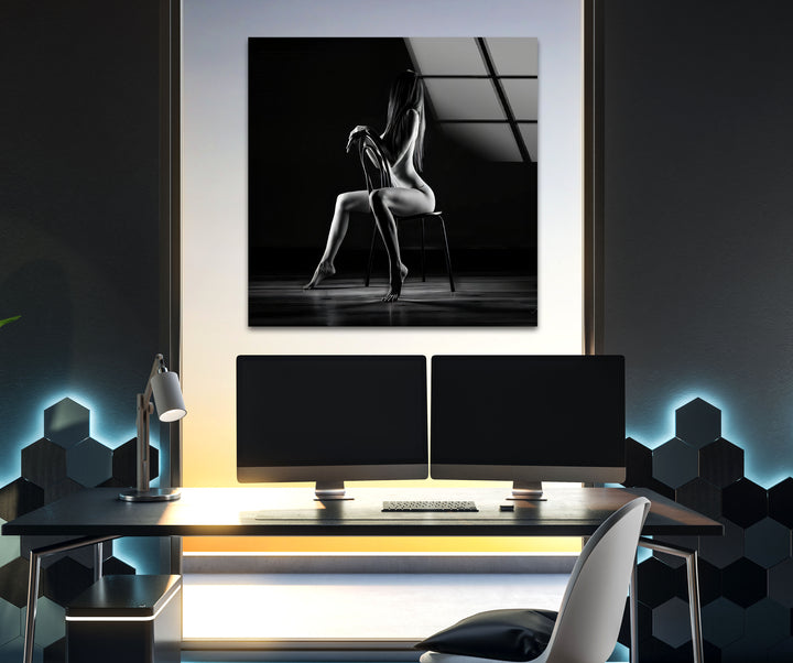 Erotic paintings combined with sexy art on sleek glass wall decor
