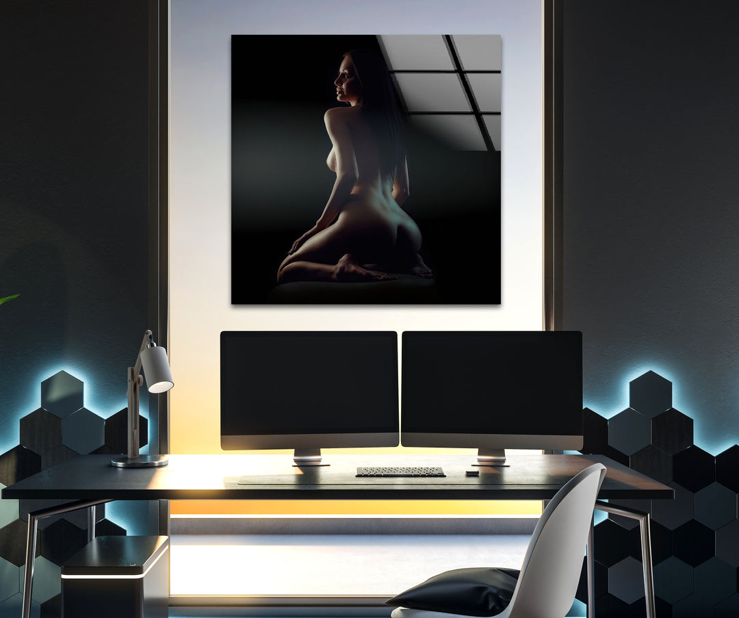 Sexy art blending erotic nude drawings with bold glass wall art
