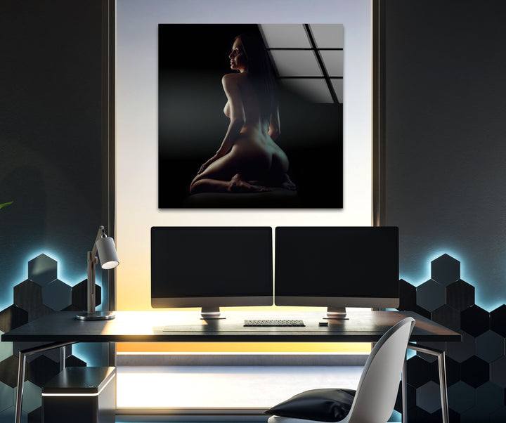 Sexy art blending erotic nude drawings with bold glass wall art
