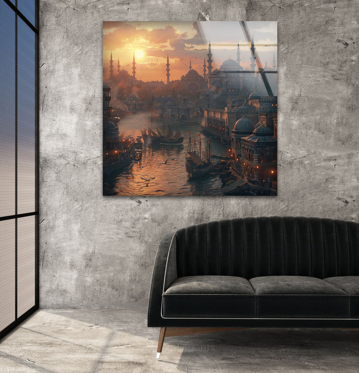 Sunset Istanbul in Ancient Times Glass Wall Art art glass wall art, glass wall art pictures
