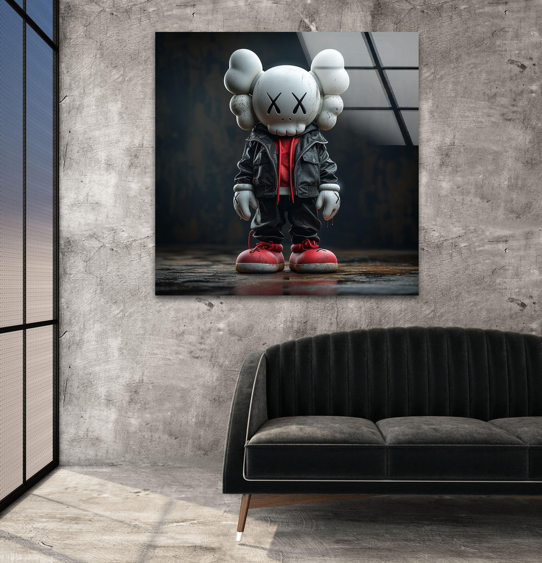 Kaws – Wandkunst aus schwarzem Glas