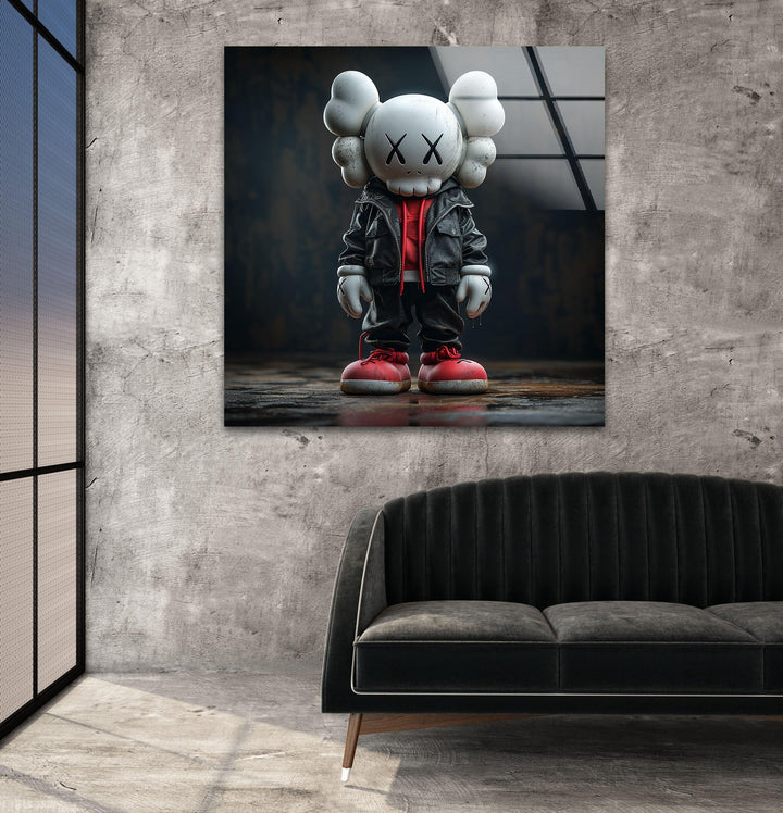 Kaws – Wandkunst aus schwarzem Glas