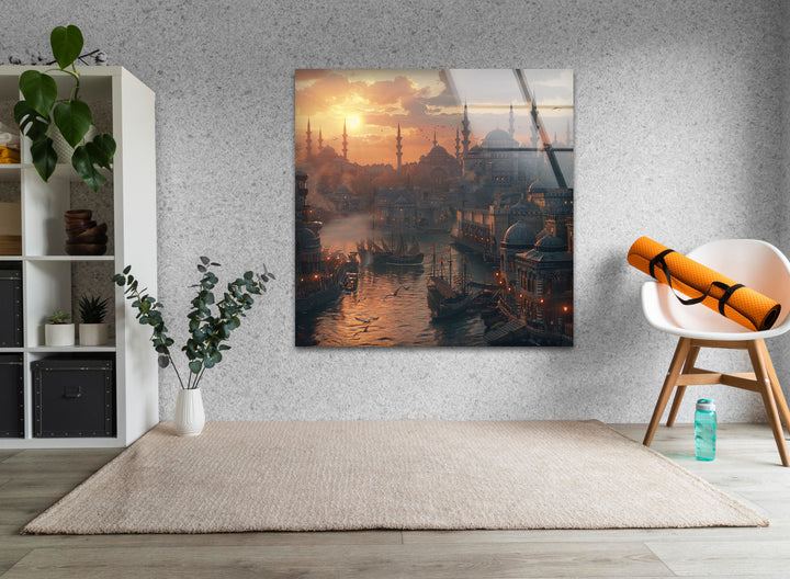 Sunset Istanbul in Ancient Times Glass Wall Art Glass Printing Wall Art, Print photos on glass
