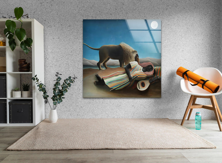 The Sleeping Gypsy Henri Rousseau Glass Wall Art stained glass wall art, stained glass wall decor
