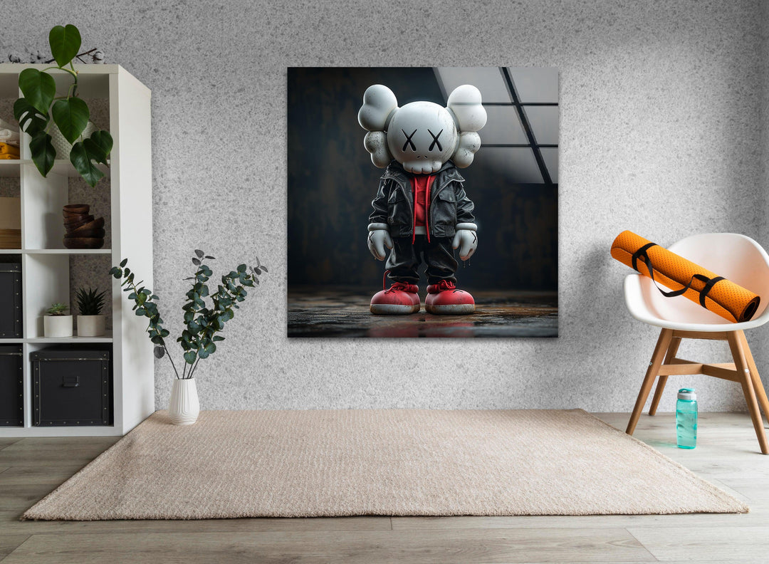 Kaws – Wandkunst aus schwarzem Glas