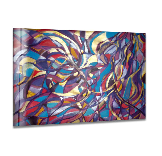Picasso's Mumma Butterfly glass wall art features swirling organic forms in bold colors, a stunning example of best glass art.