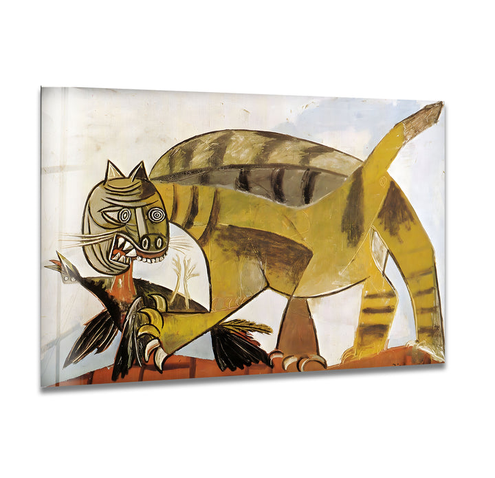 Cat Devouring a Bird by Pablo Picasso Glass Wall Art