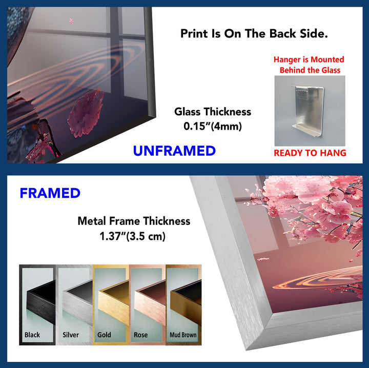 Japanese Abstract Pink Blossom Tree Glass Wall Art, custom glass photo prints, large glass prints
