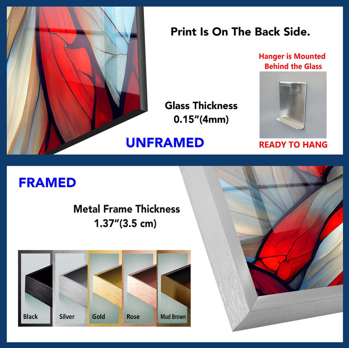 Stained Red Wave Glass Wall Art, large glass photo prints, glass wall photos
