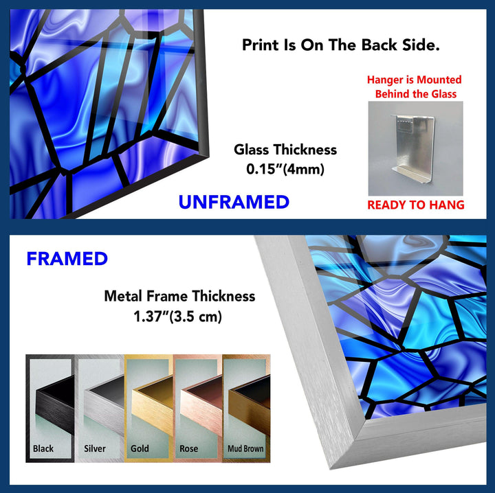 Wandkunst aus gebeiztem, glänzend blauem Glas