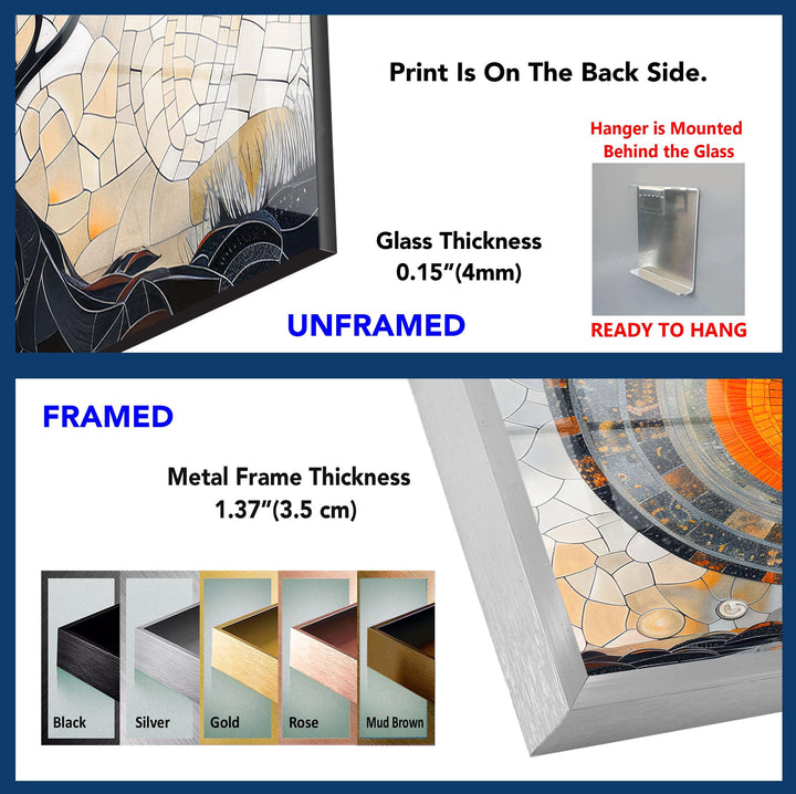 Mosaic Design and Old Tree Glass Wall Art