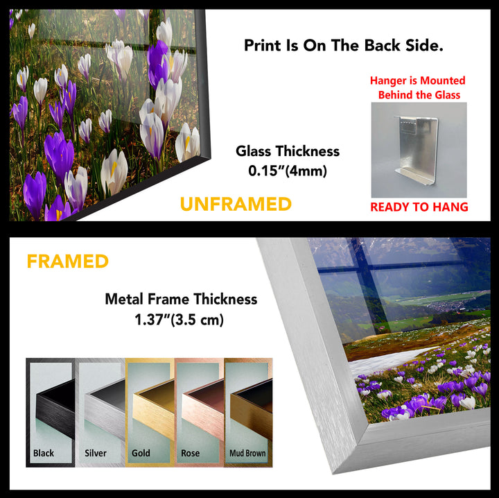 Alpine Meadow Glass Wall Art – Majestic Mountain & Blooming Wildflower Landscape