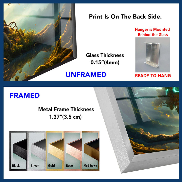 Glowing Yggdrasil Tree Glass Wall Art, photo print on glass, prints on glass wall art
