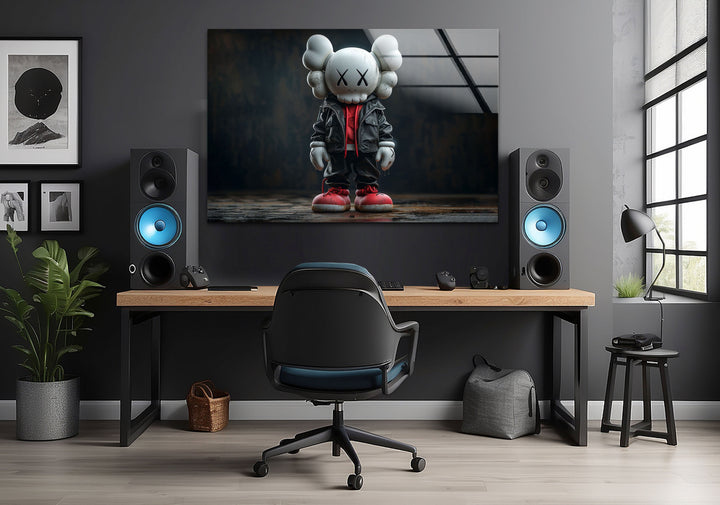 Kaws – Wandkunst aus schwarzem Glas