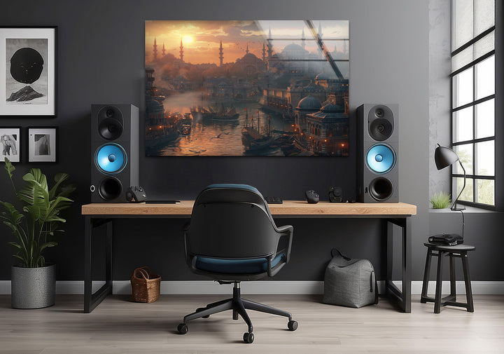 Sunset Istanbul in Ancient Times Glass Wall Art glass image printing, glass prints from photos
