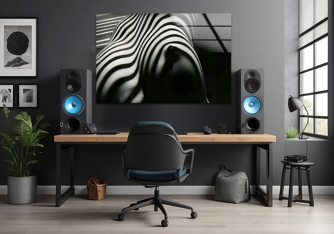 Nackte Frau Zebra gestreift Glas Wandkunst