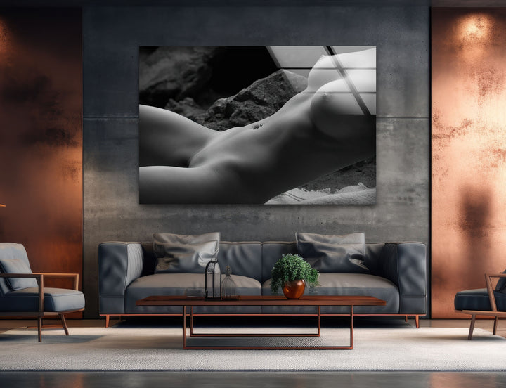 Glass wall art featuring captivating erotic nude and sexy artistic elements

