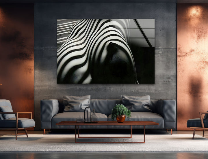 Nackte Frau Zebra gestreift Glas Wandkunst