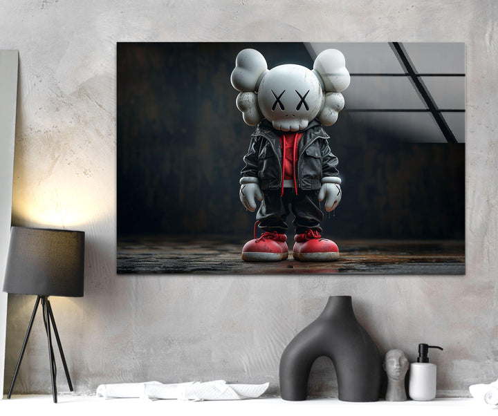 Kaws – Wandkunst aus schwarzem Glas