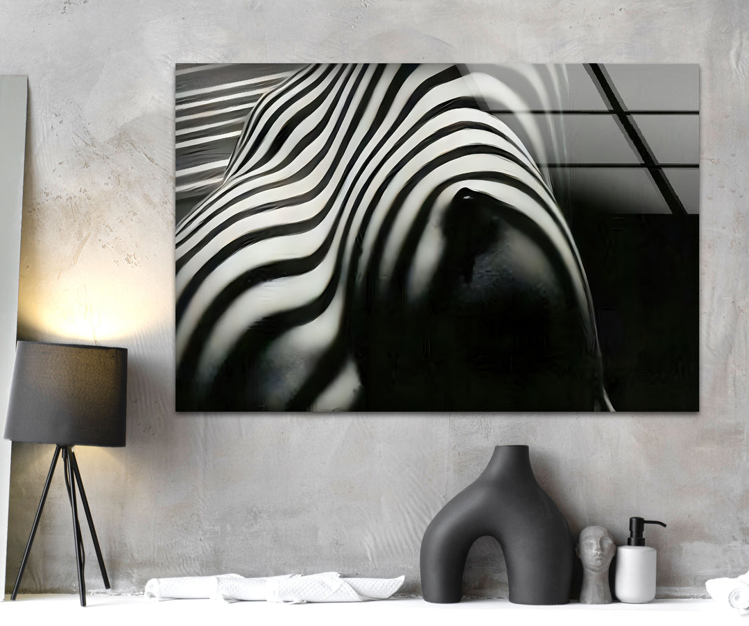 Nackte Frau Zebra gestreift Glas Wandkunst