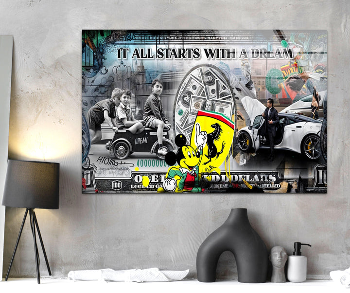 Money & Mickey Mouse Glass Wall Art stained glass wall art, stained glass wall decor
