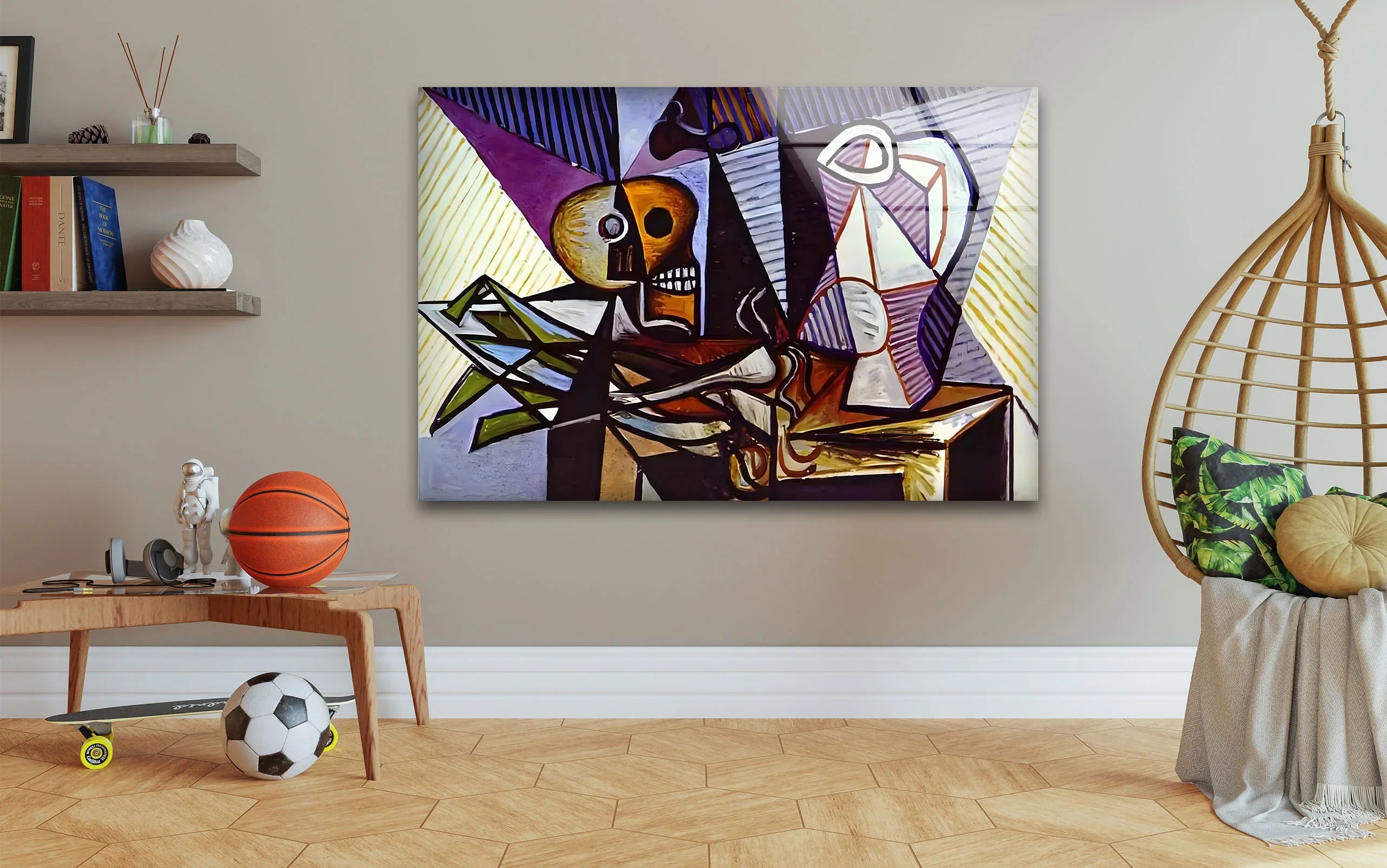 Pablo　Picasso、ワイングラス、希少な額装用画集より、新品高級額装付 Vintage Pablo Picasso Art Painting – Skull and Guitar Wall Art
