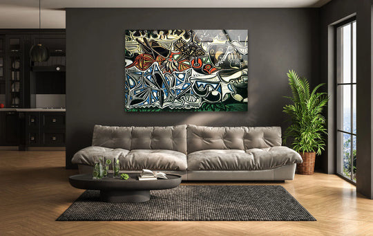 A realistic detail of Pablo Picasso's 'Women on the Banks of the Seine' famous painting as best glass art.