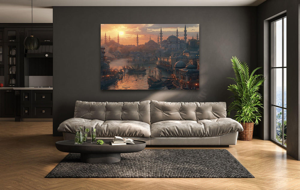Sunset Istanbul in Ancient Times Glass Wall Art glass art painting, glass art for the Wall
