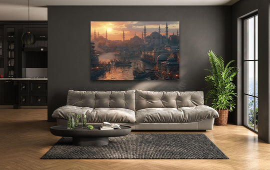 City Prints Sunset Istanbul in Ancient Times glass wall art colorful and bright and sunset wall decor brings customizable options and free shipping