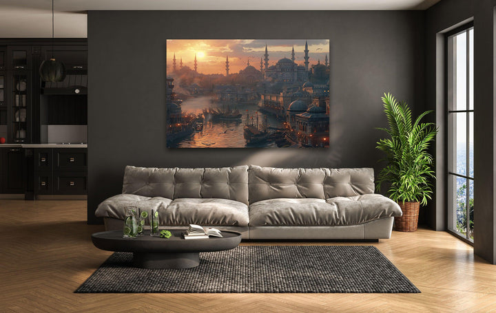 Sunset Istanbul in Ancient Times Glass Wall Art glass art painting, glass art for the Wall
