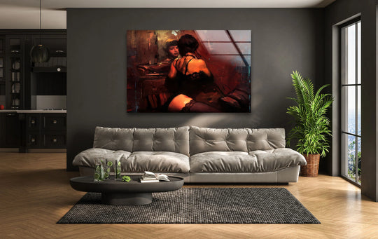 Sophisticated glass wall art with striking erotic nude designs
