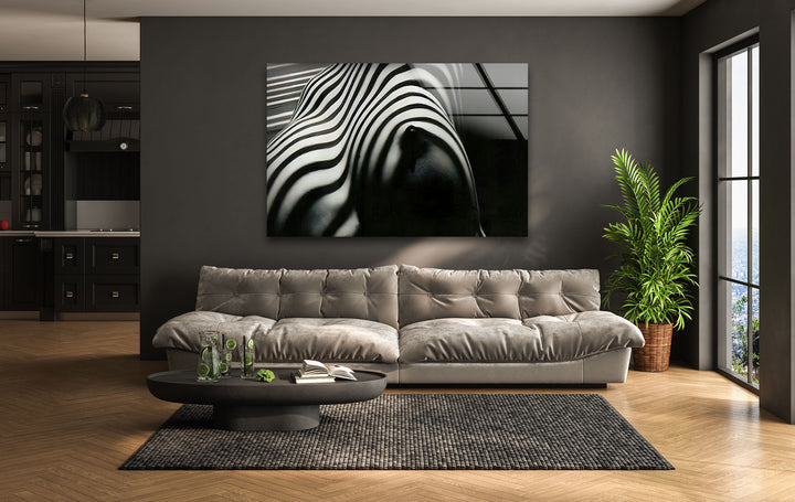 Nackte Frau Zebra gestreift Glas Wandkunst