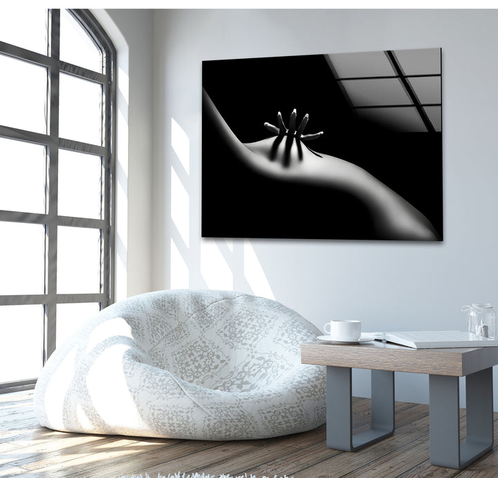 Bold sexy art featuring erotic nude drawings in modern glass decor
