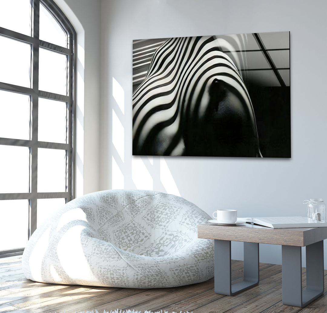 Nackte Frau Zebra gestreift Glas Wandkunst