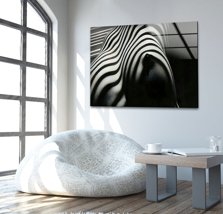Nackte Frau Zebra gestreift Glas Wandkunst