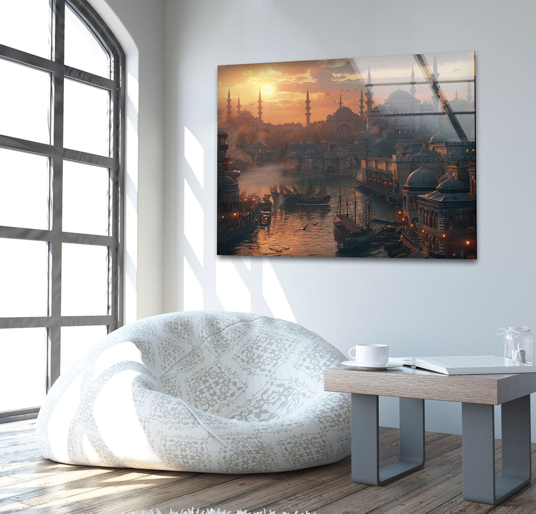 Sunset Istanbul in Ancient Times Glass Wall Art large glass photo prints, glass wall photos
