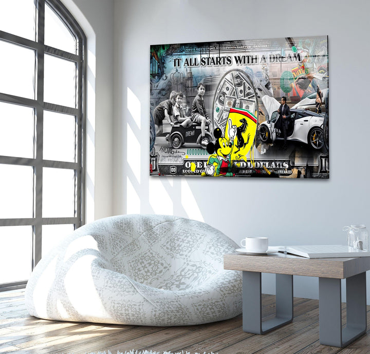 Money & Mickey Mouse Glass Wall Art art glass wall art, glass wall art pictures
