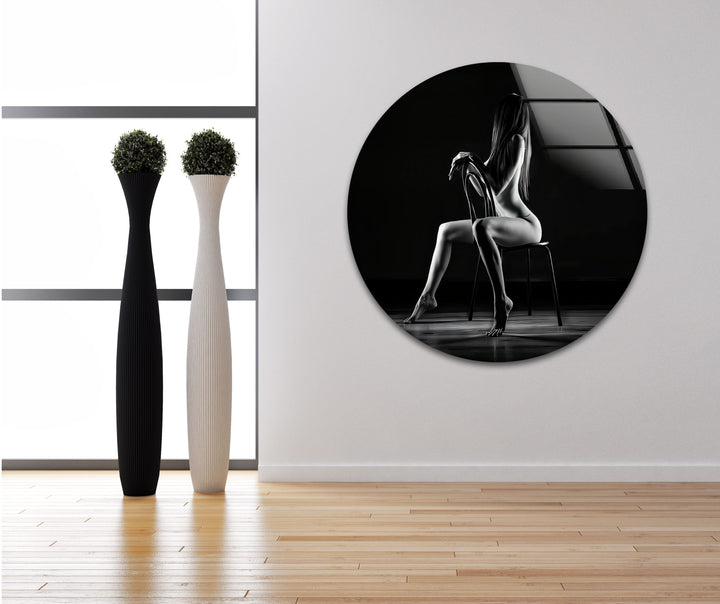 Sophisticated erotic nude art paired with sleek glass wall decor ideas
