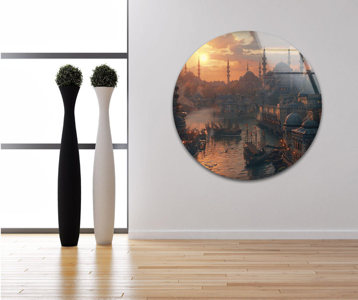 Sunset Istanbul in Ancient Times Glass Wall Art custom glass photo prints, large glass prints
